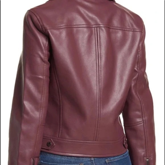 [BLANKNYC] Luxury High Collar Burgundy Faux Leather Moto Jacket Plus Size 2X 3X - Picture 2 of 5